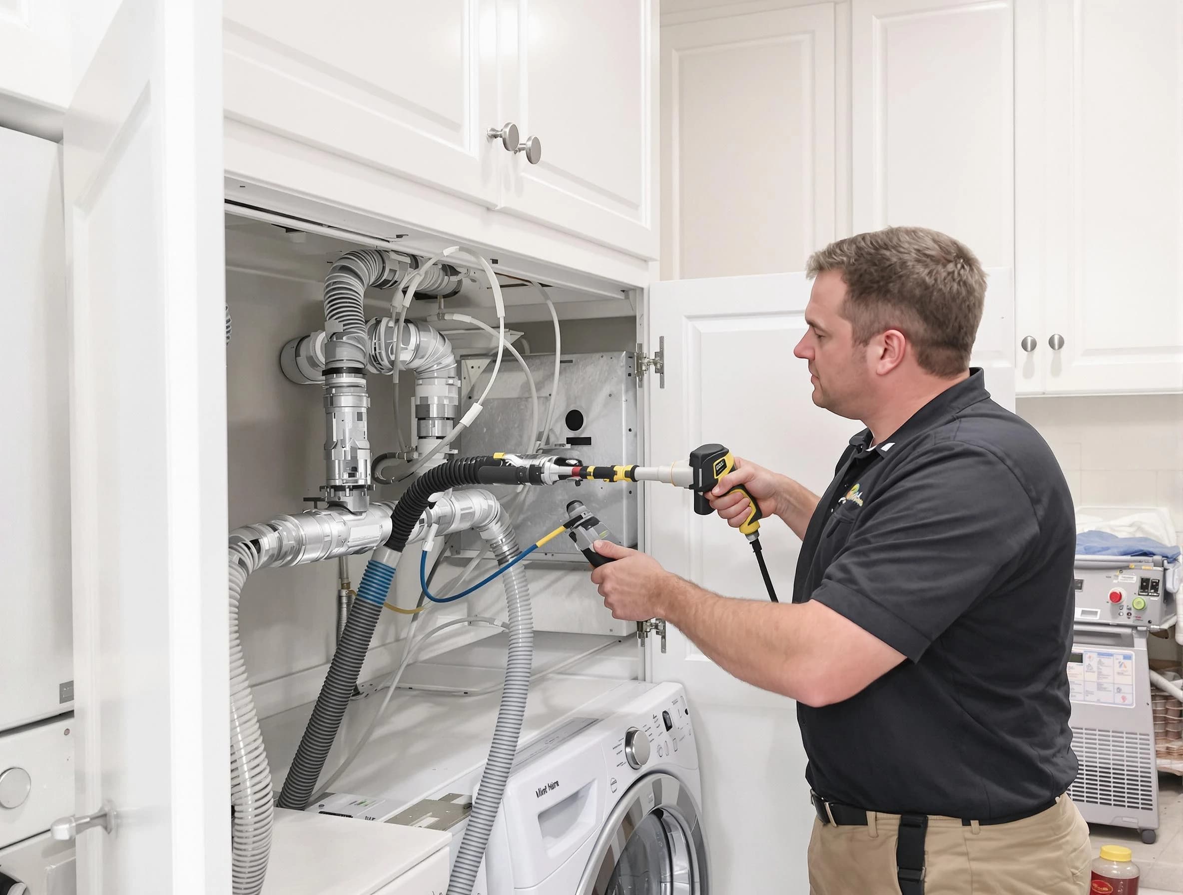 Revere Dryer Vent Cleaning professional removing severe blockage from a clogged dryer vent in Revere