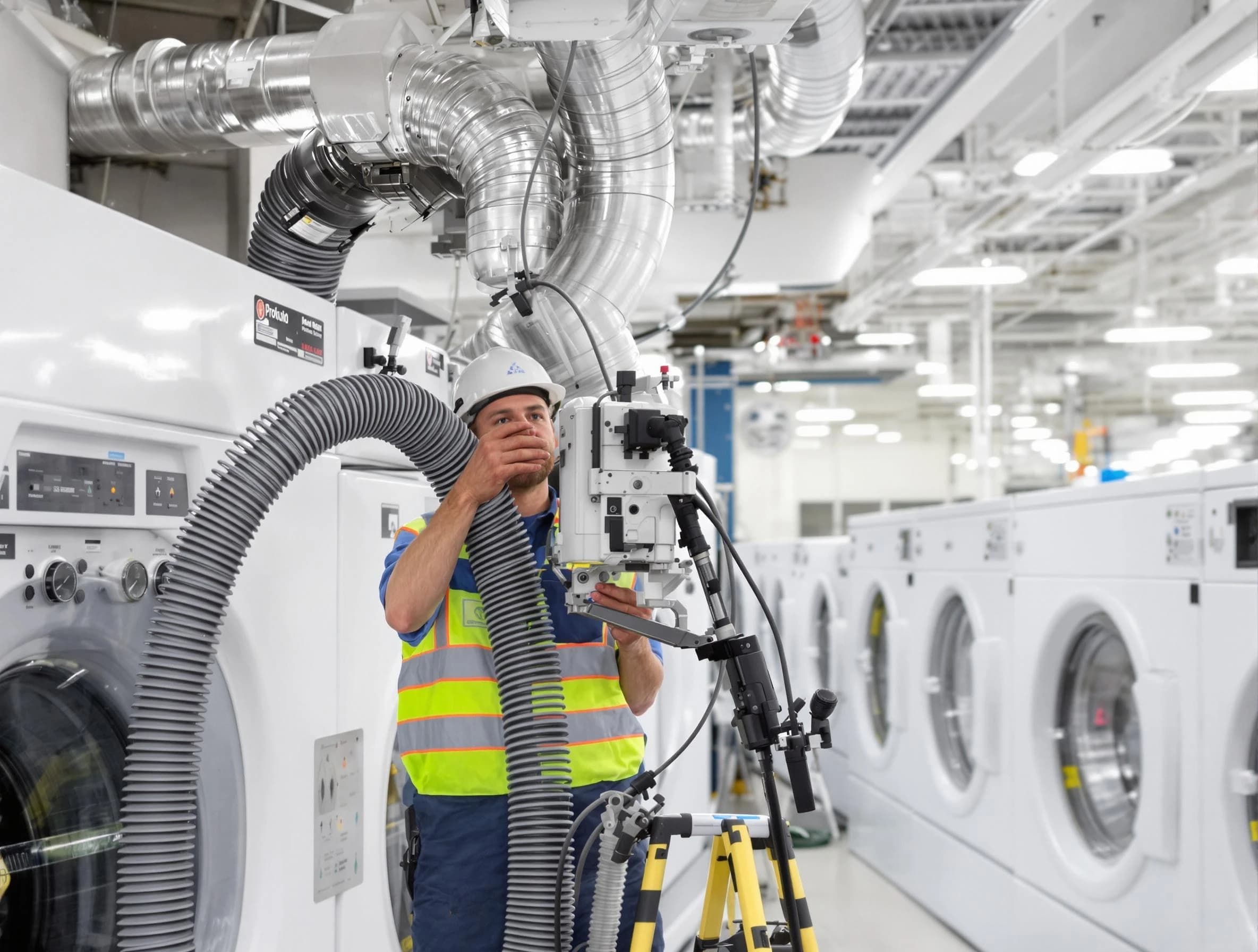 Revere Dryer Vent Cleaning team performing commercial-grade dryer vent cleaning at a business facility in Revere
